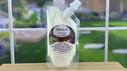 Obsidian wax melts handmade by The Scented Angels – bold leather sandalwood fragrance