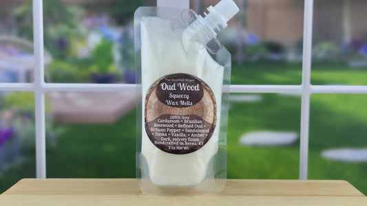 Oud Wood wax melts handmade by The Scented Angels – rich oud sandalwood fragrance