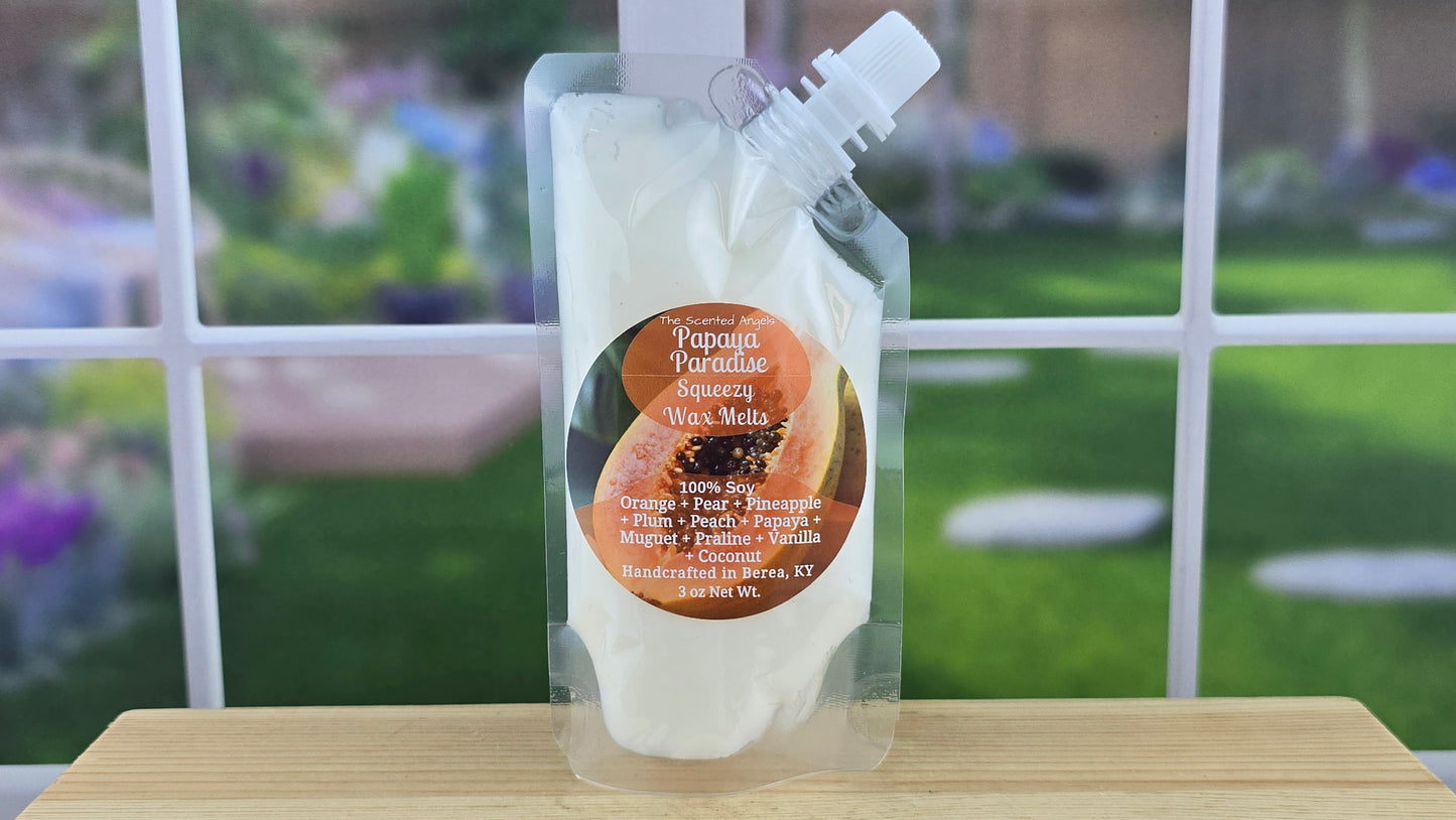 Papaya Paradise wax melts handmade by The Scented Angels – tropical papaya coconut fragrance