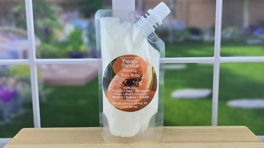 Papaya Paradise wax melts handmade by The Scented Angels – tropical papaya coconut fragrance