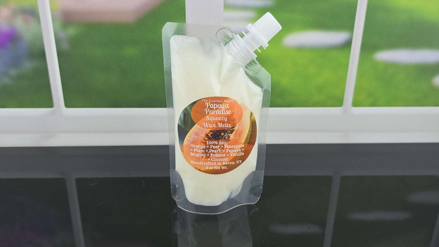 Papaya Paradise wax melts handmade by The Scented Angels – tropical papaya coconut fragrance