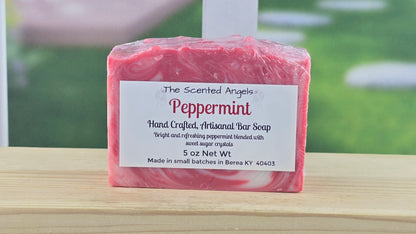 peppermint soap bar on a wooden surface