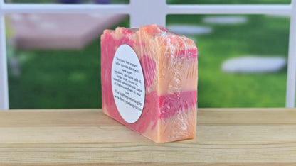 Handmade Pink Grapefruit vegan artisan soap with orange, grapefruit, rhubarb, orange flower, and jasmine. Small-batch soap by The Scented Angels.