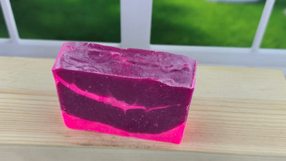 Pink Sugar Crystals soap on a wooden surface