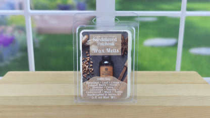 Sandalwood Patchouli wax melts handmade by The Scented Angels – warm earthy wood fragrance