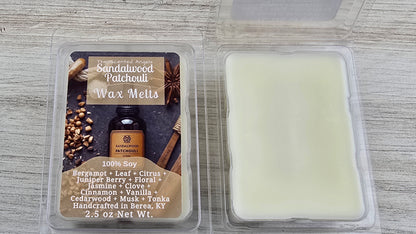 Sandalwood Patchouli wax melts handmade by The Scented Angels – warm earthy wood fragrance