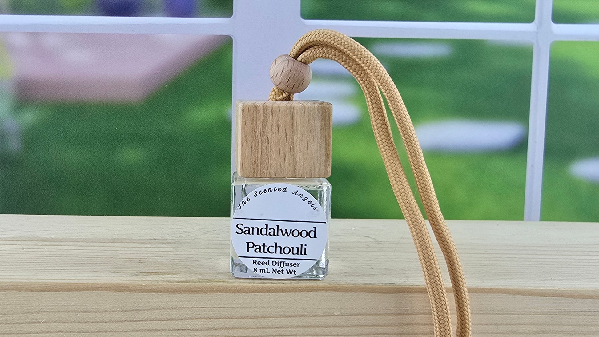 Sandalwood patchouli on a wooden table