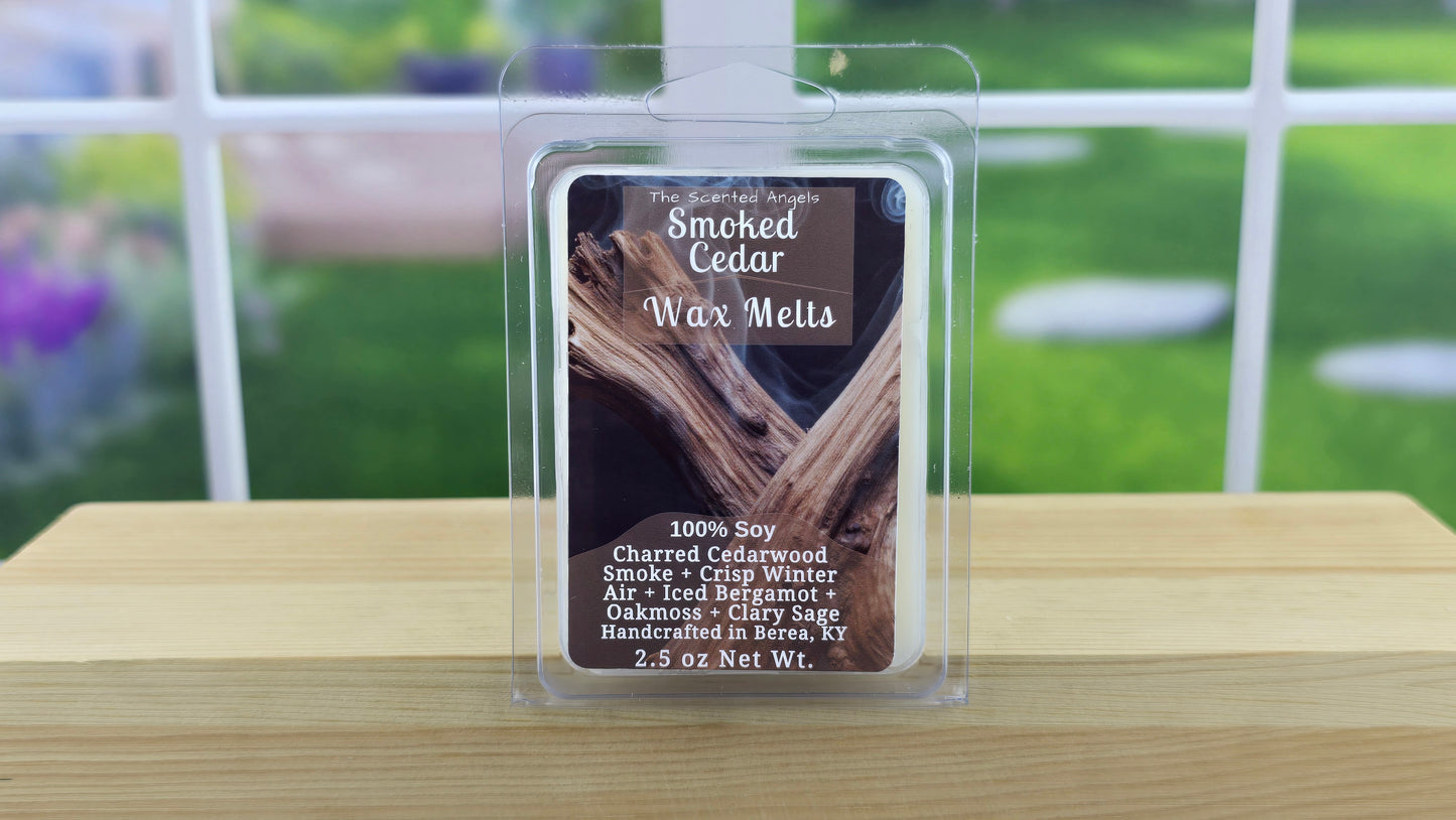 Smoked Cedar wax melts handmade by The Scented Angels – smoky cedarwood amber fragrance