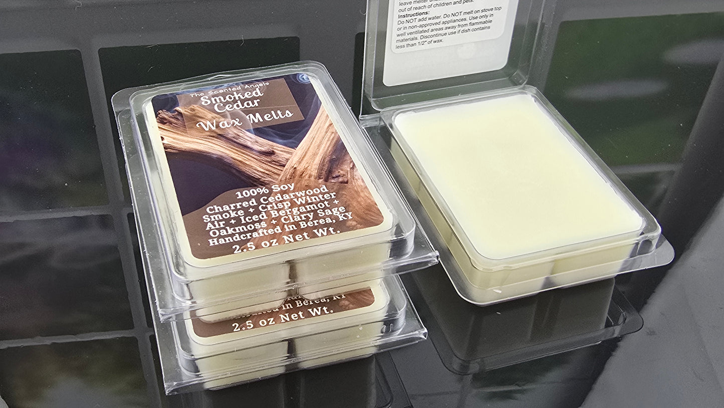 Smoked Cedar wax melts handmade by The Scented Angels – smoky cedarwood amber fragrance