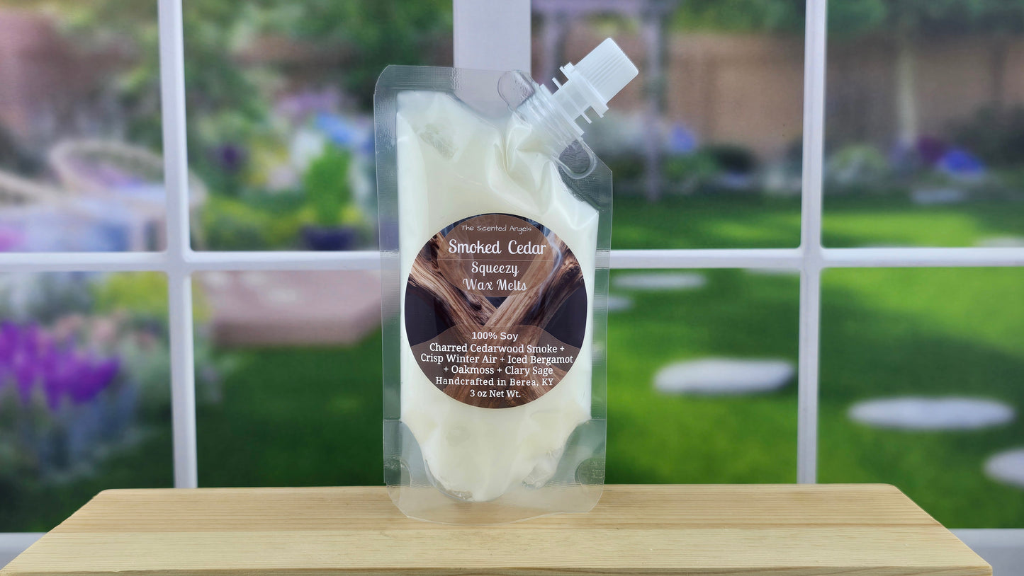 Smoked Cedar wax melts handmade by The Scented Angels – smoky cedarwood amber fragrance