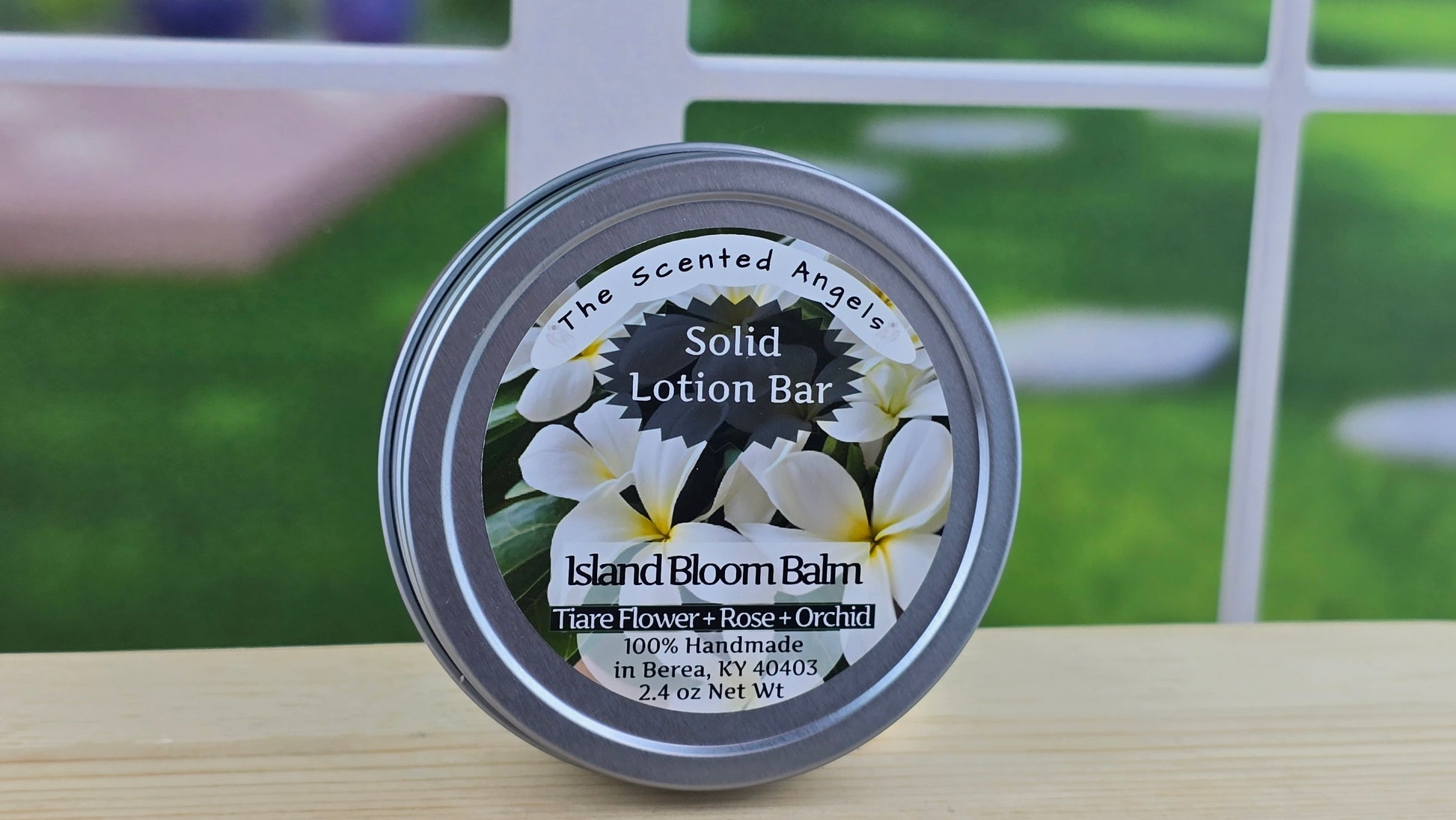 Solid Lotion Bar - Island Bloom Balm standing up front label