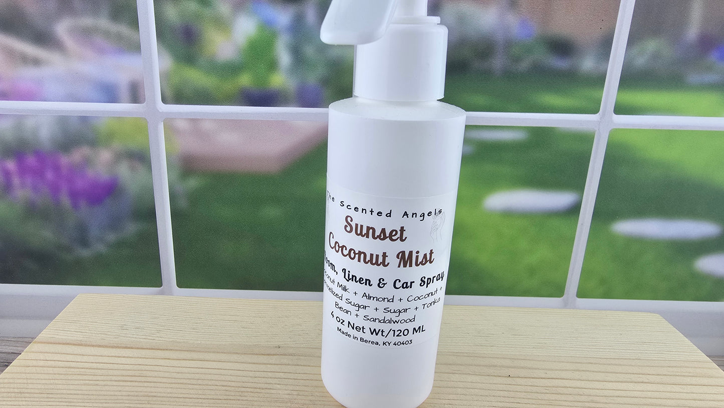 Sunset Coconut Mist Odor Eliminating Spray up close of front label