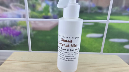 Sunset Coconut Mist Odor Eliminating Spray up close of front label