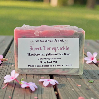 sweet honeysuckle bar soap on wooden surface