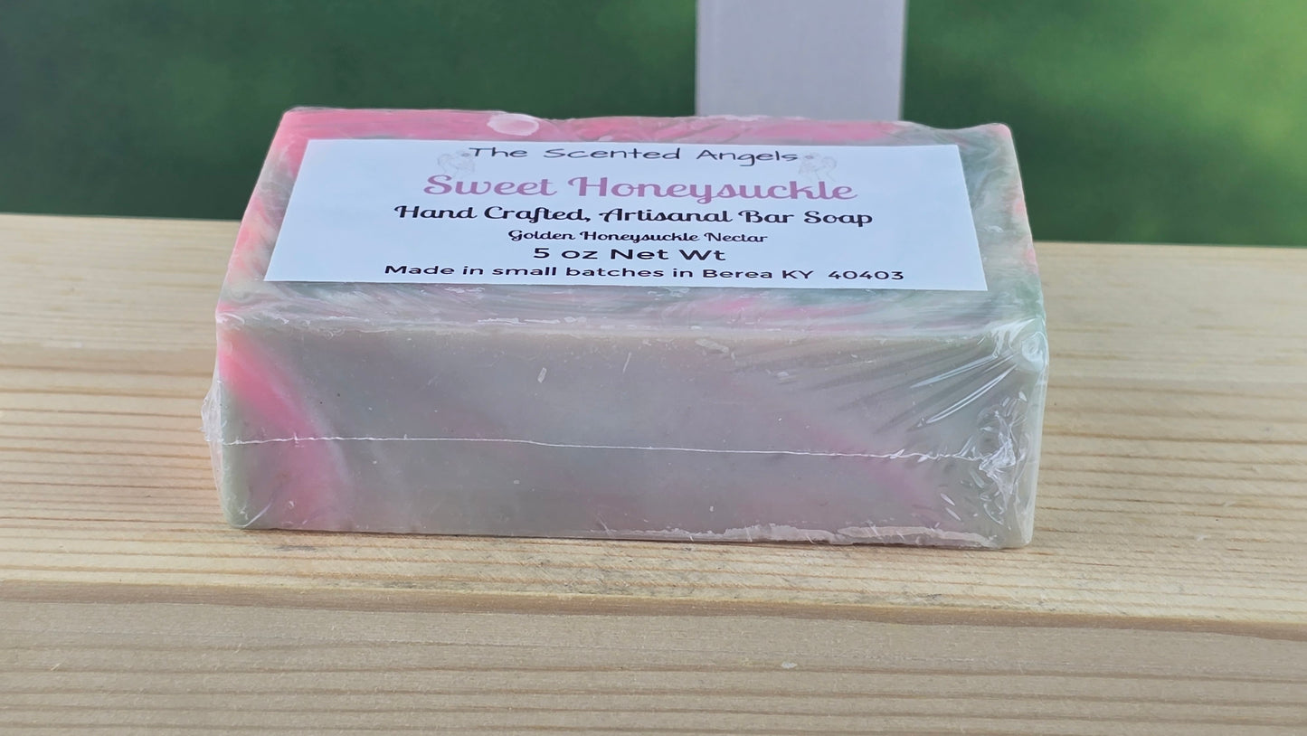 Bar of soap with a label on a wooden surface