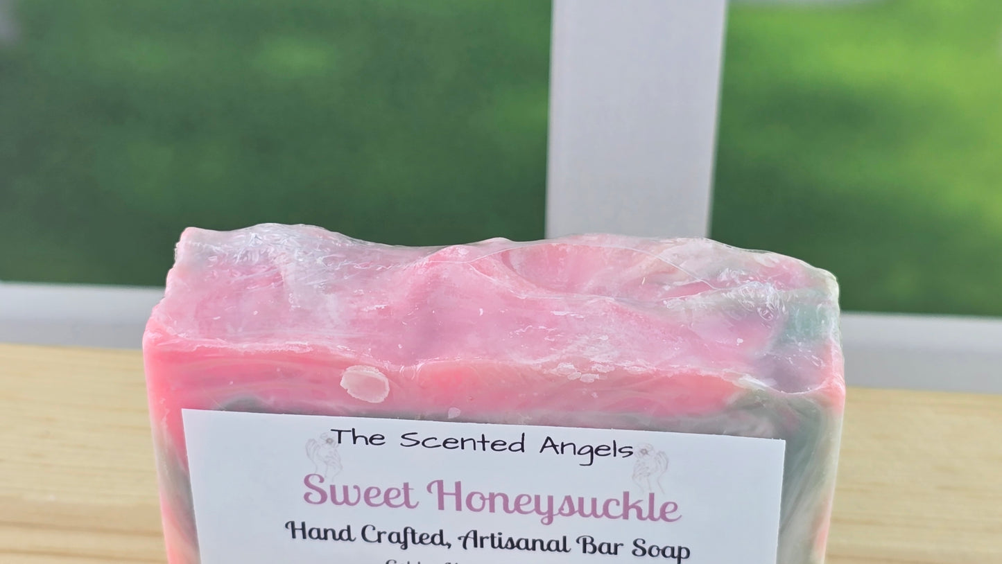 Handcrafted soap bar with a label on a wooden surface