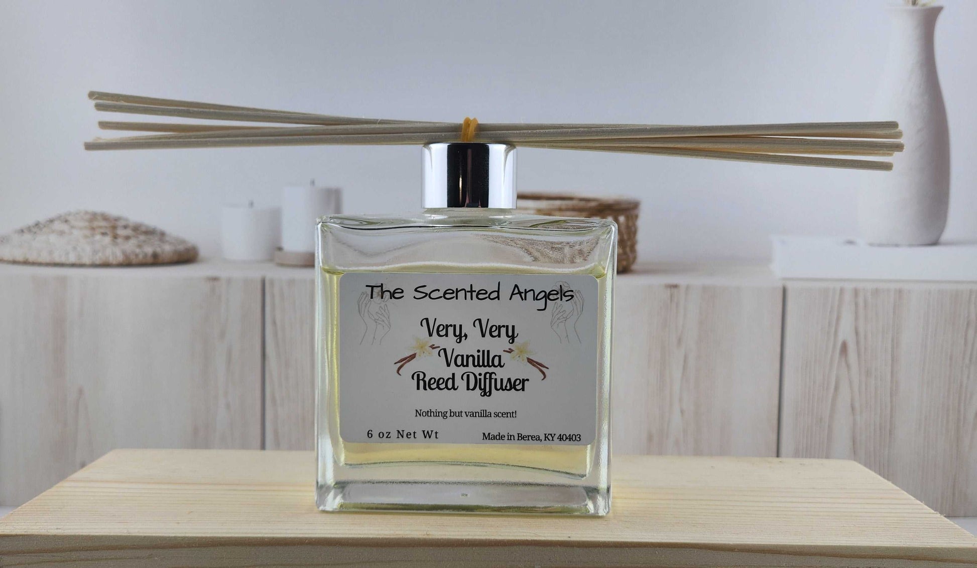 Very Vanilla Scented Reed Diffuser - Comes with 6 reeds - Modern Glass Bottle - Home Decor & Fragrance The Scented Angels Reed Diffuser