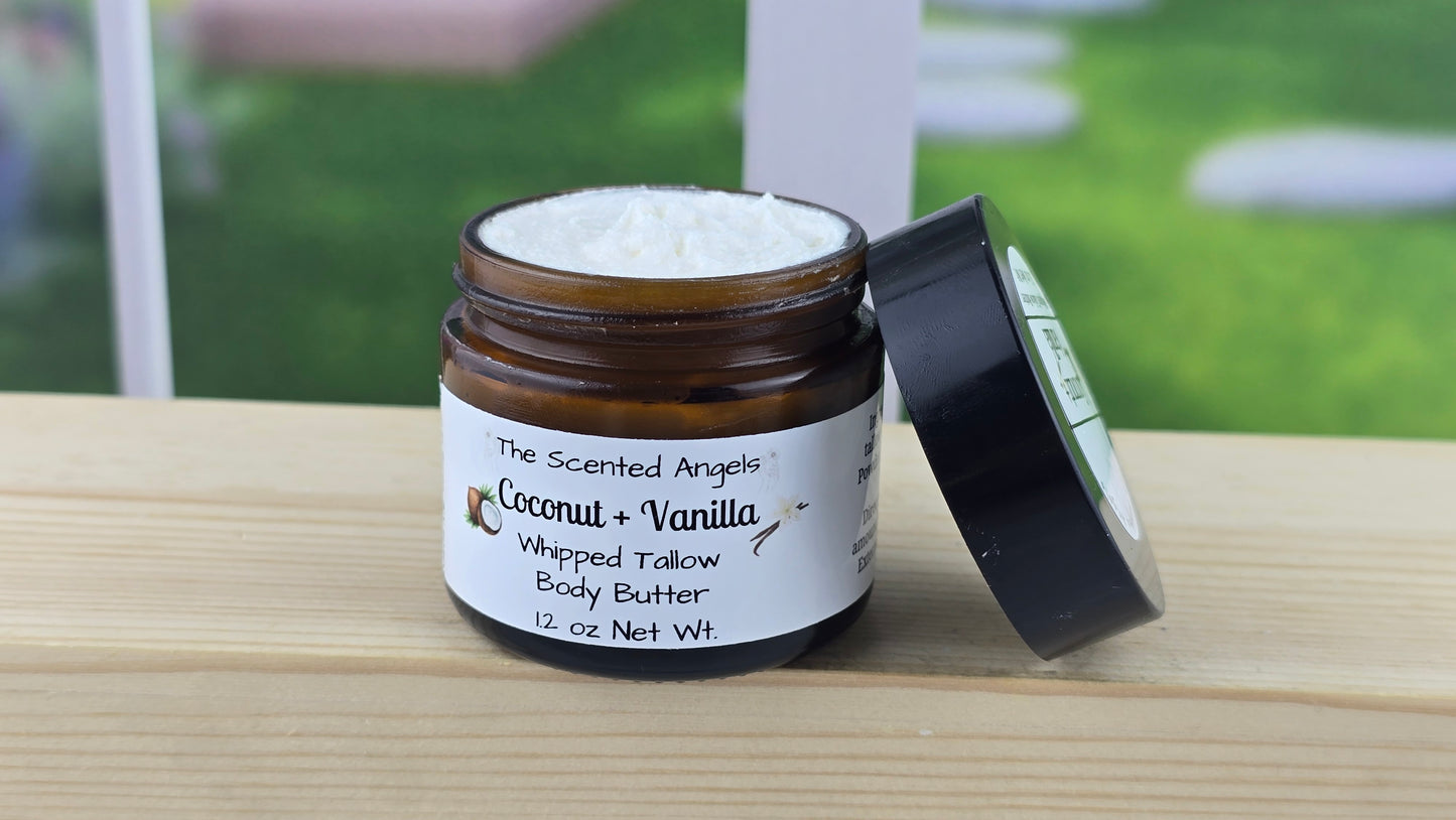 A jar of unscented natural tallow butter with a black lid