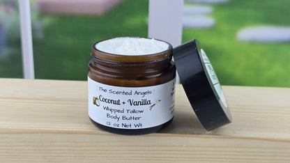 A jar of unscented natural tallow butter with a black lid