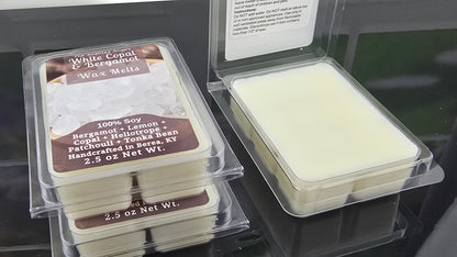 White Copal and Bergamot wax melts handmade by The Scented Angels – fresh citrus and copal fragrance