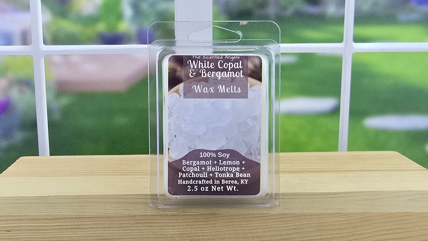 White Copal and Bergamot wax melts handmade by The Scented Angels – fresh citrus and copal fragrance