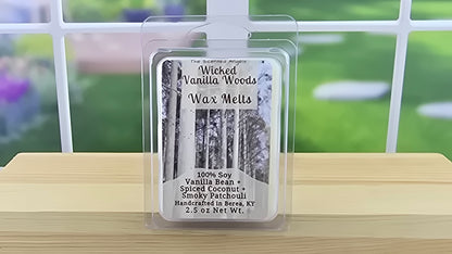 Wicked Vanilla Woods wax melts handmade by The Scented Angels – vanilla caramel woodsy fragrance