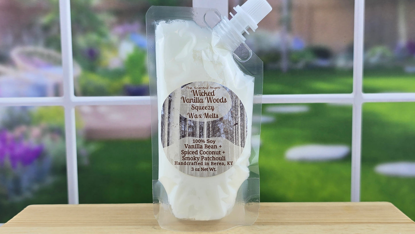 Wicked Vanilla Woods wax melts handmade by The Scented Angels – vanilla caramel woodsy fragrance
